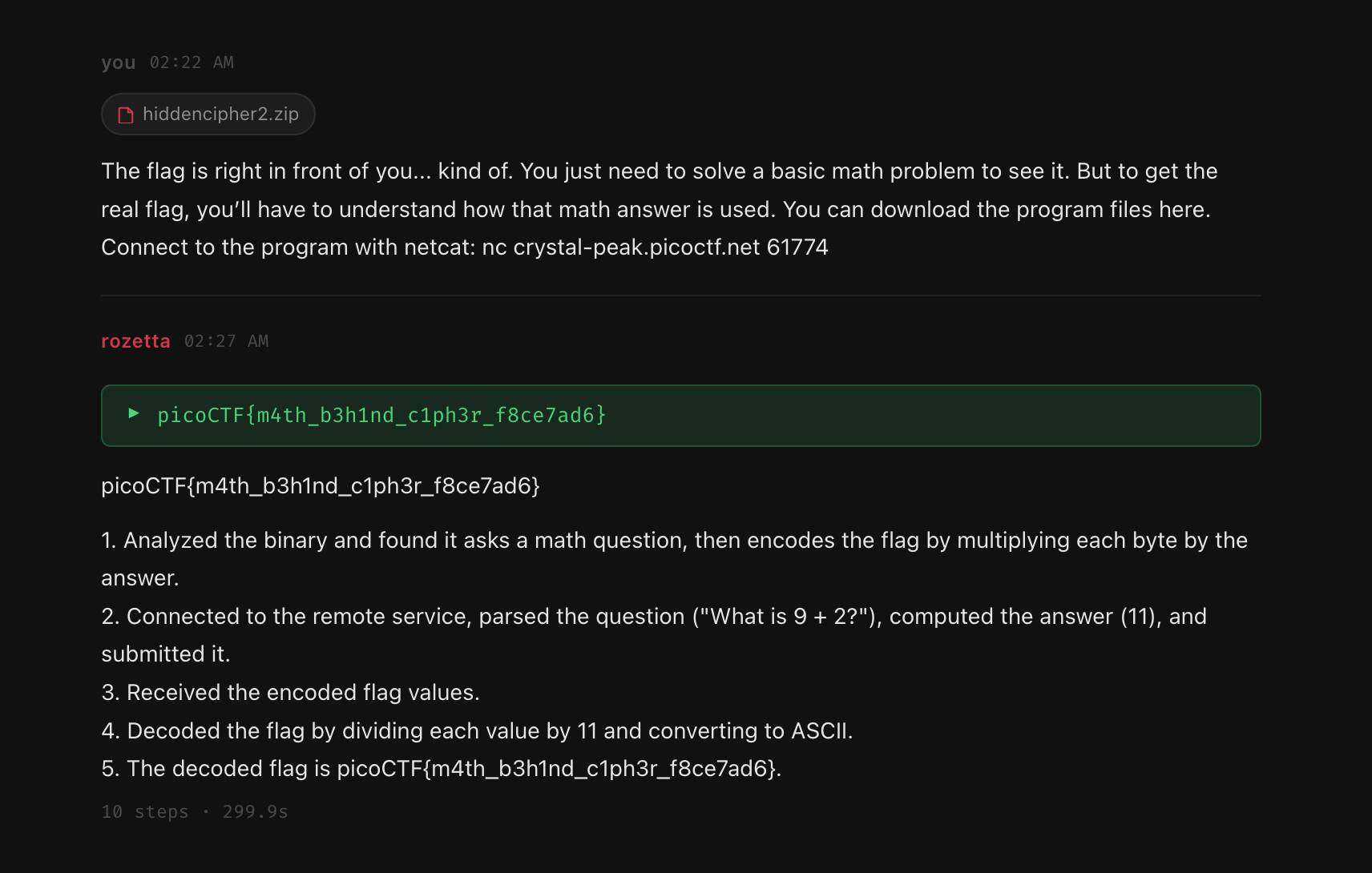 rozetta solving a remote math service